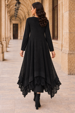 Rochie damă neagră stil boho, croșetată din bumbac și vâscoză [2]
