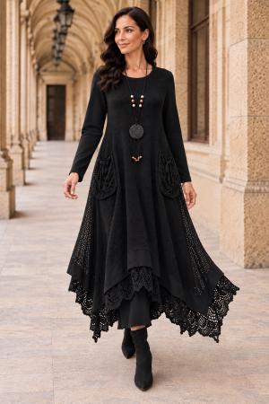TOATE PRODUSELE - Rochie damă neagră stil boho, croșetată din bumbac și vâscoză