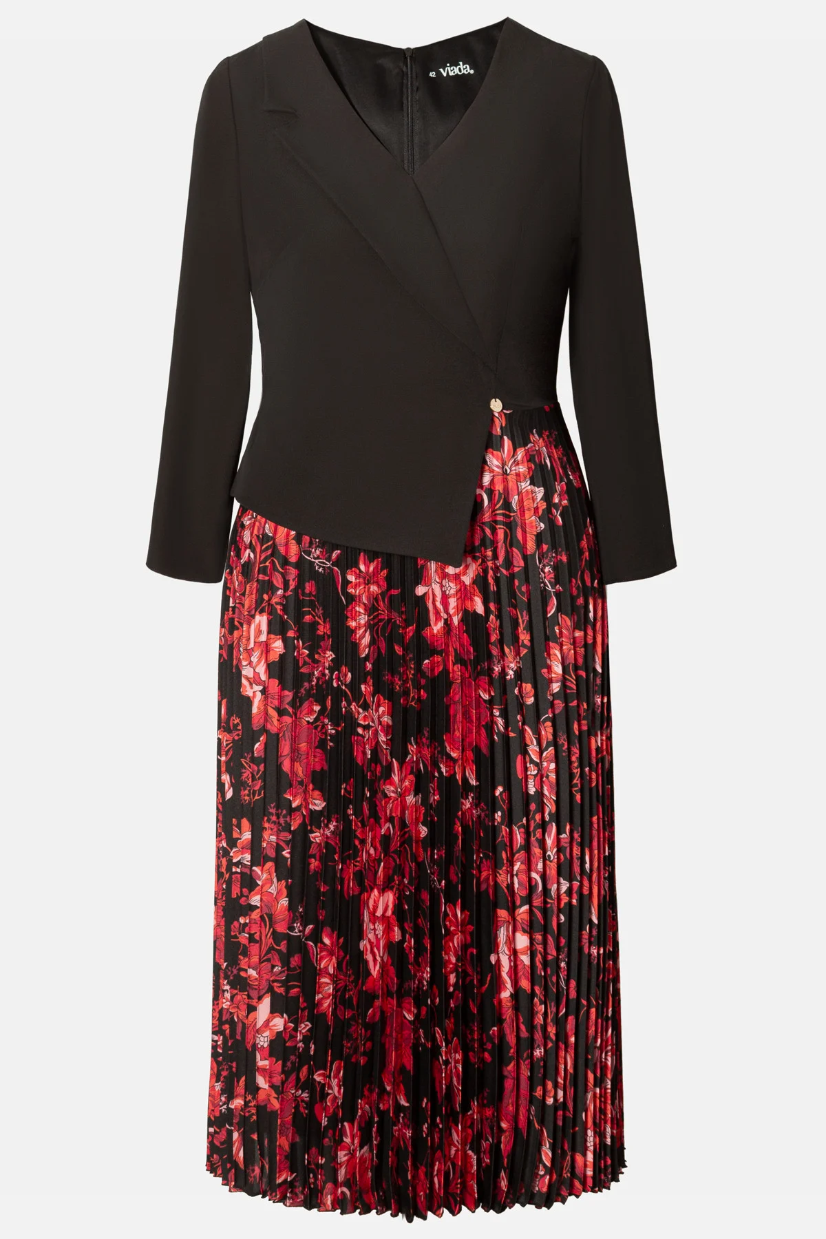 Rochie damă VIADA roșie, office-elegantă, cu fustă plisată și imprimeu [1]