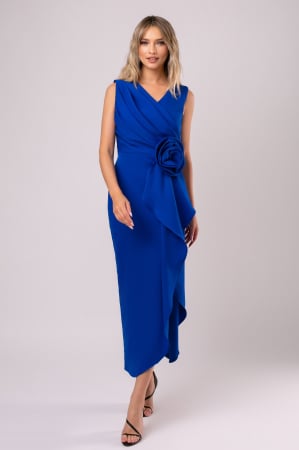 ROCHII DE OCAZIE - Rochie de ocazie albastră cu floare mare în talie