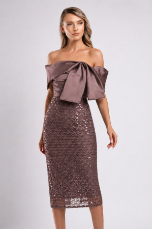 Rochie de ocazie maro accesorizată cu paiete [1]