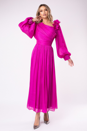 Rochie de ocazie fucsia mărime mare cu flori 3D [1]