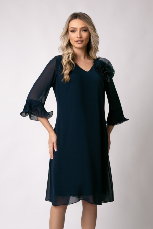 ROCHII DE BOTEZ - Rochie de ocazie mărime mare bleumarin accesorizată cu floare 3D