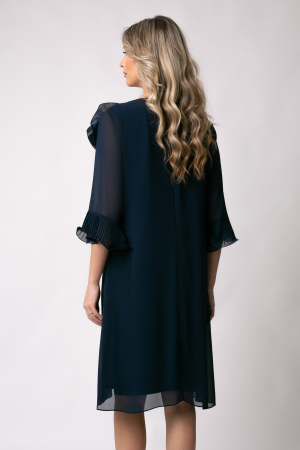 Rochie de ocazie mărime mare bleumarin accesorizată cu floare 3D [2]