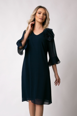 Rochie de ocazie mărime mare bleumarin accesorizată cu floare 3D [4]