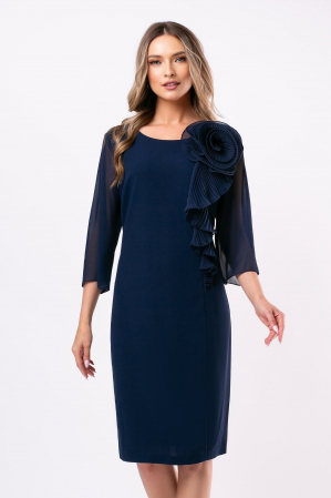 ROCHII DE OCAZIE - Rochie de ocazie mărime mare bleumarin accesorizată cu floare 3D