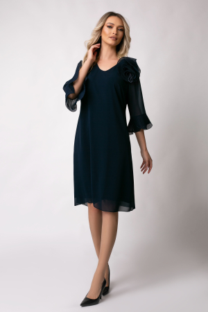 Rochie de ocazie mărime mare bleumarin accesorizată cu floare 3D [1]