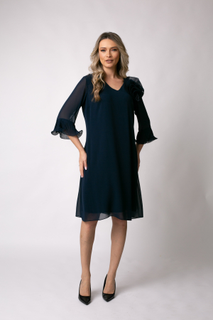 Rochie de ocazie mărime mare bleumarin accesorizată cu floare 3D [1]