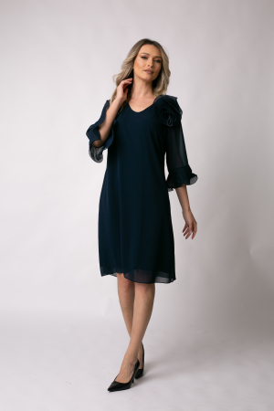 Rochie de ocazie mărime mare bleumarin accesorizată cu floare 3D [2]