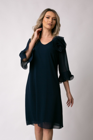 ROCHII DE OCAZIE - Rochie de ocazie mărime mare bleumarin accesorizată cu floare 3D