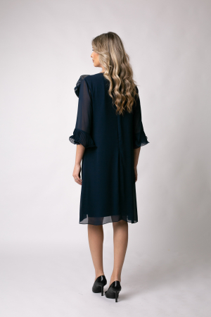 Rochie de ocazie mărime mare bleumarin accesorizată cu floare 3D [3]