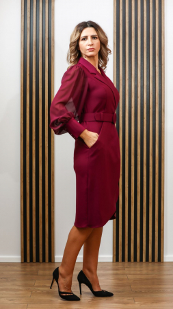 Rochie de ocazie Sara vișinie cu mâneci din voal [2]
