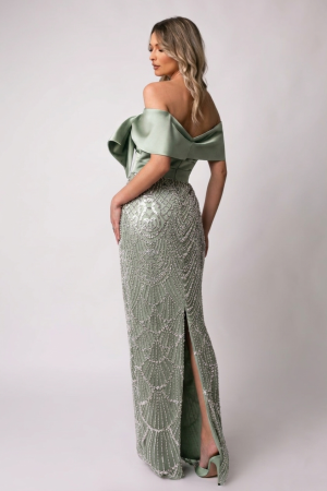 Rochie de ocazie verde mentă satinat accesorizată cu paiete [3]