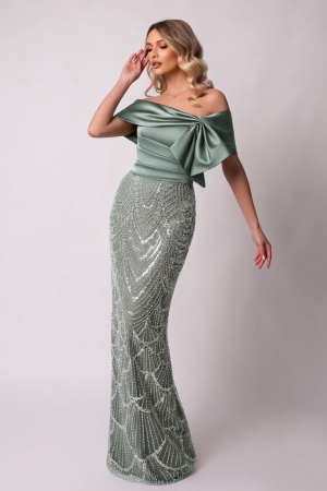 ROCHII DE BOTEZ - Rochie de ocazie verde mentă satinat accesorizată cu paiete