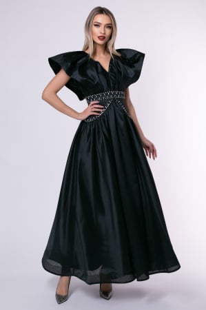 ROCHII ELEGANTE - Rochie de seară lungă neagră cu umerii bufanți