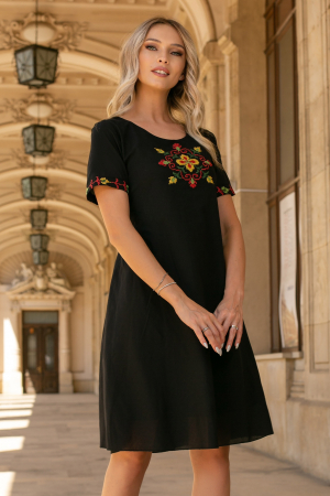 ROCHII DE ZI - Rochie din bumbac neagră cu broderie tradițională