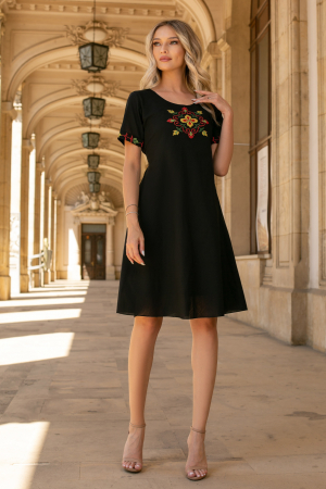 Rochie din bumbac neagră cu broderie tradițională [3]