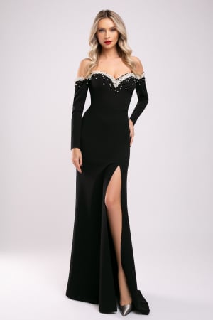 ROCHII ELEGANTE - Rochie Donna lungă elegantă accesorizată cu perluțe pe umeri și bust