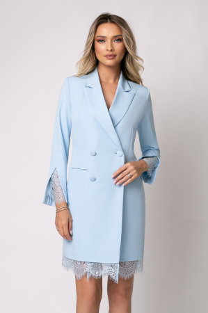 ROCHII DE OCAZIE - Rochie elegantă baby blue tip sacou accesorizată cu dantelă