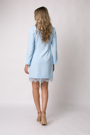 Rochie elegantă baby blue tip sacou accesorizată cu dantelă [3]