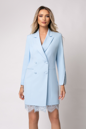 Rochie elegantă baby blue tip sacou accesorizată cu dantelă [4]