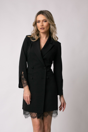 ROCHII DE OCAZIE - Rochie elegantă neagră tip sacou accesorizată cu dantelă