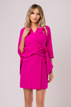 ROCHII DE ZI - Rochie elegantă fucsia tip sacou accesorizată cu fundă