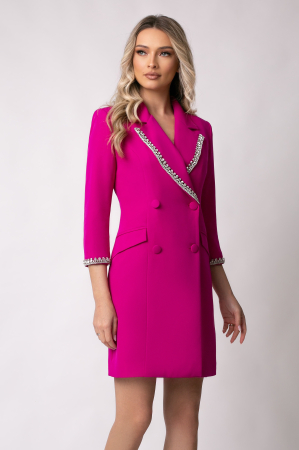 Rochie elegantă fucsia tip sacou accesorizată cu pietricele [3]