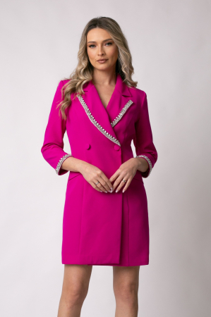 ROCHII - Rochie elegantă fucsia tip sacou accesorizată cu pietricele