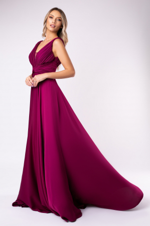 ROCHII DE SEARĂ - Rochie elegantă lungă magenta cu bustul fronsetat