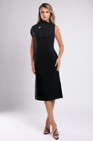 Rochie elegantă neagră accesorizată cu broșă [1]