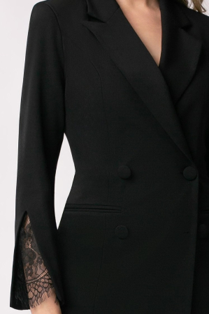 Rochie elegantă neagră tip sacou accesorizată cu dantelă [5]