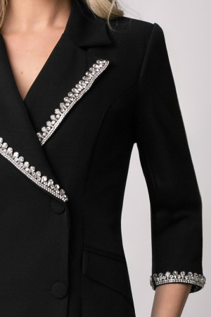 Rochie elegantă neagră tip sacou accesorizată cu pietricele [4]