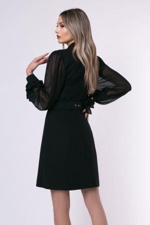 Rochie elegantă neagră tip sacou cu mâneci din voal și curea accesorizată [2]