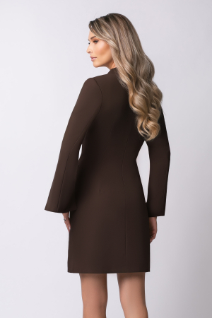 Rochie elegantă maro tip sacou accesorizată pe mânecă [2]