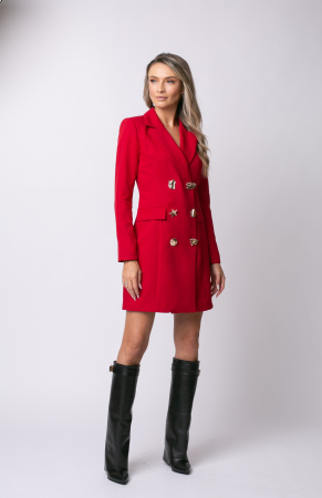 Rochie elegantă roție tip sacou cu doua rânduri nasturi [2]