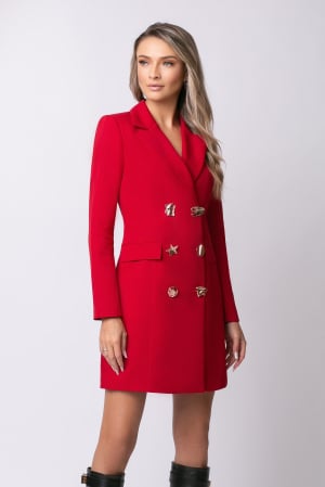 VEZI TOATE NOUTĂȚILE - Rochie elegantă roție tip sacou cu doua rânduri nasturi