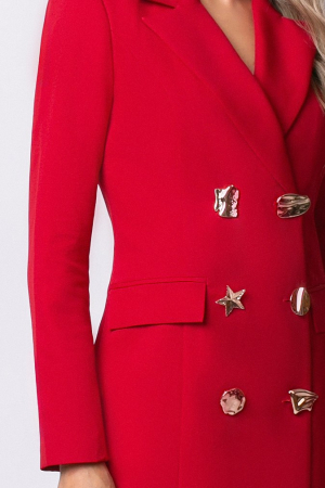 Rochie elegantă roție tip sacou cu doua rânduri nasturi [6]