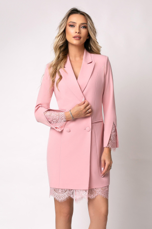 Rochie elegantă roz pudră tip sacou accesorizată cu dantelă [5]