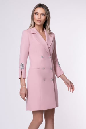 ROCHII - Rochie elegantă roz tip sacou accesorizată pe mânecă