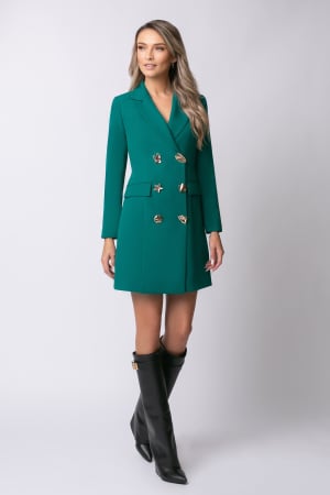 Rochie elegantă verde tip sacou cu doua rânduri nasturi [3]
