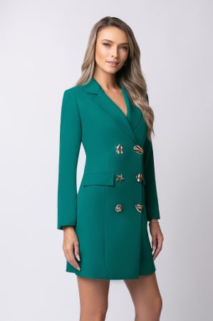 Rochie elegantă verde tip sacou cu doua rânduri nasturi [4]