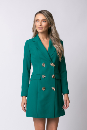 ROCHII DE OCAZIE - Rochie elegantă verde tip sacou cu doua rânduri nasturi