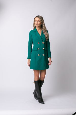 Rochie elegantă verde tip sacou cu doua rânduri nasturi [2]