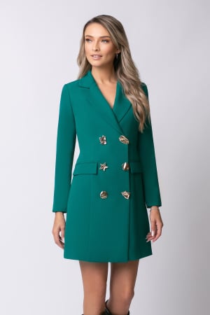 VEZI TOATE NOUTĂȚILE - Rochie elegantă verde tip sacou cu doua rânduri nasturi