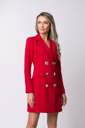 ROCHII DE OCAZIE - Rochie elegantă roție tip sacou cu doua rânduri nasturi