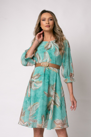 ROCHII CU IMPRIMEU FLORAL - Rochie Elena cu imprimeu turcoaz mărime mare