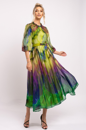 ROCHII - Rochie Elisium verde fistic de ocazie din mătase