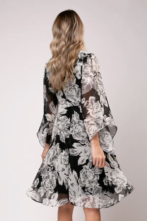 Rochie Enia cu implimeu floral alb negru [3]