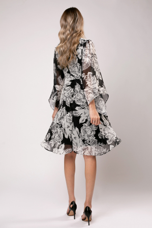 Rochie Enia cu implimeu floral alb negru [6]